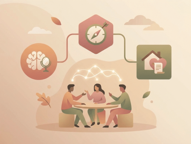 Family discussing goals, values, and their shared mission during a meaningful family summit.