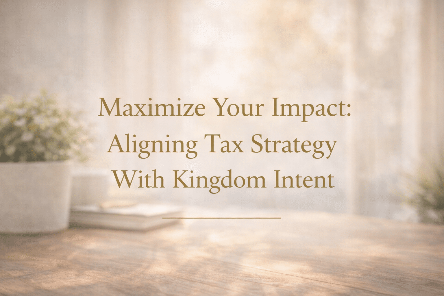 Soft neutral background with gold text reading “Maximize Your Impact: Aligning Tax Strategy With Kingdom Intent.”